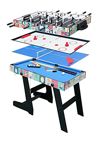 hj Table Pliable Multi Jeux 4 en 1 Pliante 121cm-Billard/Babyfoot/Hockey/Tennis de Table