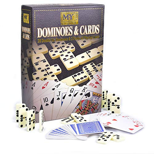 28Pc Double Six Dominoes & 2 Pack Playing Cards M.Y