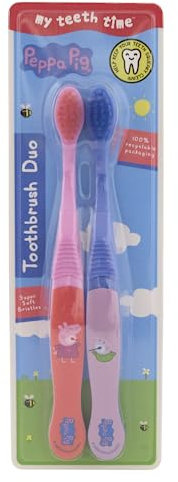 My Teeth Time Peppa Pig Toothbrush Duo, Dental Care, for Kids Aged 4-6 Years, Twin Pack, Soft Toothbrush, Peppa and George Design, Multicoloured