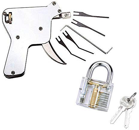 Loboo Idea, Multi-Lock-Pickpistole mit transparentem Übungsschloss, Türschloss, einfache Bedienung, Dietrich-Übungs-Set mit Ebook Guide für Anfänger und Profi-Schlosser