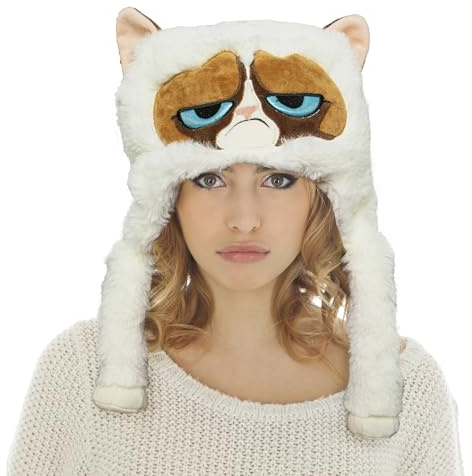 Chaks Grumpy Cat plysch djurmössa för vuxna, huvudbonader med tassar för karneval, temafest