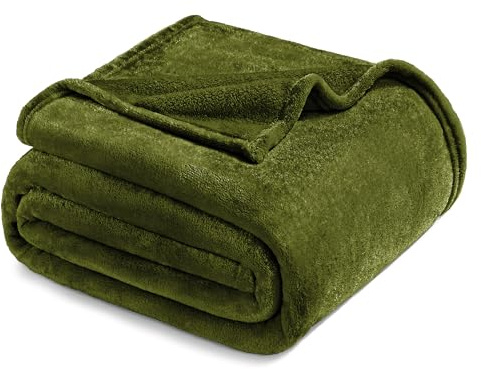 Exclusivo Mezcla Coperta in Peluche Sherpa, per Divano o Letto, Tutte le Stagioni, Morbida e Calda, Soffice e Leggerissima, 230x270 CM, Verde Oliva