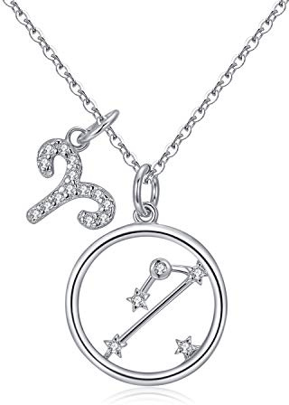 Qings Sternzeichen Sternbild Halskette - 925 Sterling Silber Astrologie Schmuck, Sternzeichen Anhänger Stern Kette für Frauen, Horoskop Sterne Geschenk für Mädchen 17.7-19.2 Inch