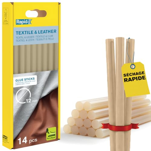 Rapid Hot Glue Sticks 12 mm Special Adhesive, Textile & Leather, 14 Pieces | For textile & leather; for 11–12 mm glue guns; 190 mm long; 14 pieces; application temp. 170–190°C; 30 sec setting time