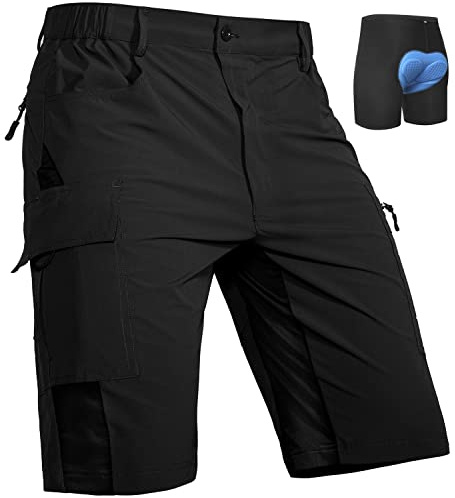 Cycorld MTB Ciclismo Pantaloncini Uomo, Asciugatura Rapida Elastische Loose Fit Bicicletta Bicicletta Sport all'aperto per Gli Uomini con 4D Imbottito(Nero, L)