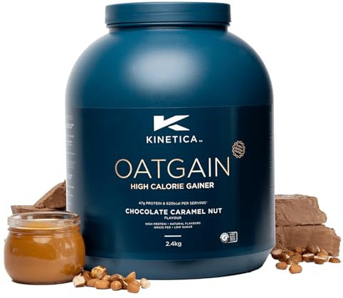 Kinetica Sports OatGain Mass Gainer–Chocolate Caramel, 2.4Kg, 15 Servings | 47g Protein, 78g Carbs & 620 Kcal/Serve |Optimum Bulk Weight Gain Whey Protein Supplement | WADA & Informed Sport Approved
