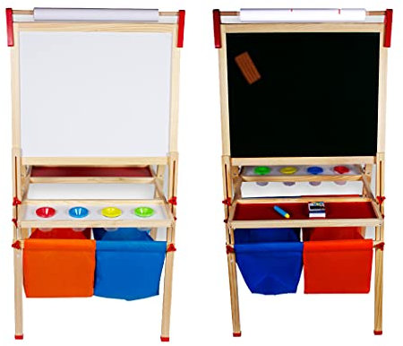 Calma Dragon W12B125 Pizarra Infantil 2 en 1, Pizarra madera para Niños y Niñas con Caballete. Rollo de Papel, Doble Cara, con Cajas de Guardado, Tizas, Borrador, Rotuladores Nombre de producto