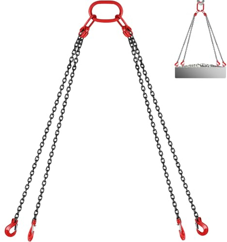 VEVOR Cadenas de Elevación de 4 Patas, G80, Acero Aleado 3 m Eslinga de Cadenas, Diámetro de Cadenas 8 mm Capacidad de Carga 5 t Eslinga de Carretilla Elevadora para Minería, Puertos y Construcción