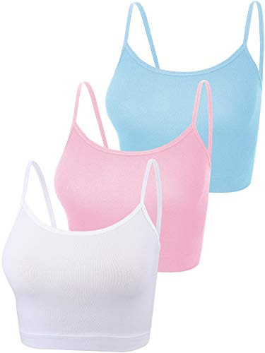 3 Pcs Crop Camisole Top Spaghetti Strap Tank Sleeveless Crop Tank Top for Women Sports (Pink, Blue, White,Small)