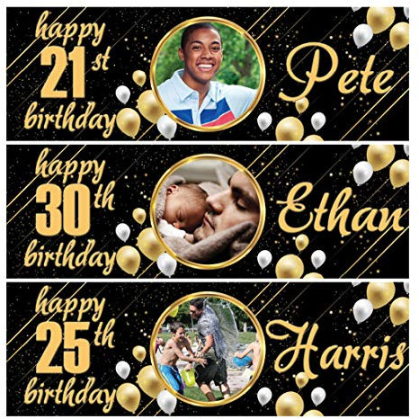 Personalisierte Outdoor Geburtstag Banner Foto Gold Kinder Erwachsene Party Ballon Poster Dekoration