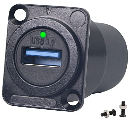 QIANRENON USB 3.0 Panel Montage Adapter Connector Konverter USB 3.0 Buchse auf Buchse Koppler D-Typ Panel Mount 5 Gbit/s,Mit LED Licht, Schwarz