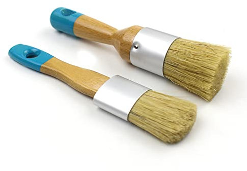 Chalk Paint and Wax Brush Set 2 Pcs, Chalk Paint Brushes for Furniture, Round Paint Brush, Painting or Waxing, Natural Bristles, Wood Handle.