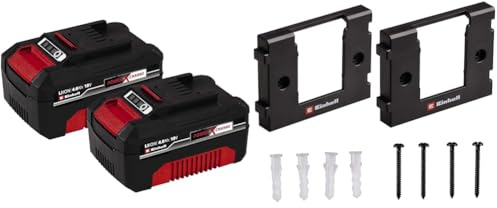 Original Einhell Akku PXC-Twinpack 4,0 Ah Power X-Change (Li-Ion, 18 V, 2X 4,0 Ah-Akkus, universell für alle PXC-Geräte, proaktives Batteriemanagement, angepasste Ladezyklen, inkl. Wandhalterung)