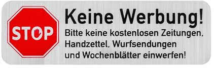 Briefkastenaufkleber Keine Werbung, 12 Stück, 67 x 21 mm, selbstklebende Folie in Edelstahl Optik, Briefkastenschild für Innen- und Außenbereich, Keine Reklame Aufkleber, Klebeschild gegen Werbung