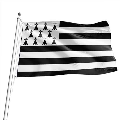 Hollylife Drapeau de la Bretagne 150 x 90 cm avec 2 œillets Métalliques Grand Drapeau National Breton Flag Fanion Tissue Parfait Pour Les Festivals, Manif, Decoration Extérieur du Jardin