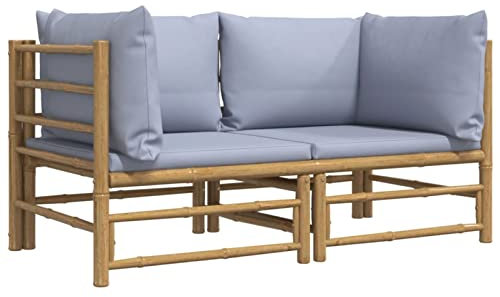 Tidyard Garten-Ecksofas mit Hellgrauen Kissen 2 STK.Gartensofa Gartenmöbel Outdoor-Möbel-Sofa Palettenmöbel Lounge Sofa Eckteil Garten-Paletten-Ecksofa Palettensofa 69 x 69 x 65 cm (B x T x H) Bambus