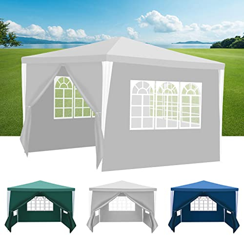 Yakimz 3x3M pavillon Wasserdicht Gartenpavillon, UV-Schutz Stabil Partyzelt Winterfest Outdoor Festzelt mit 4 Seitenwänden und Fenstern für Freien, Garten, Party, Hochzeit, Marktstand, Weiß