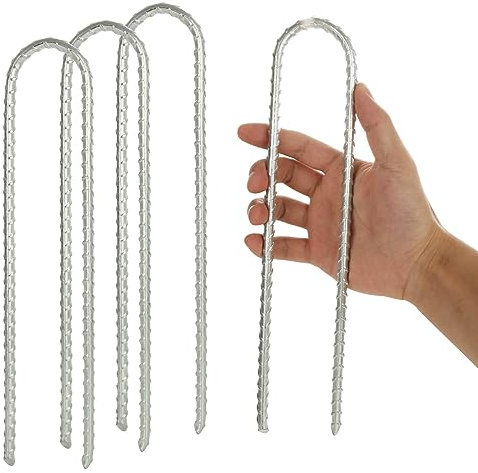 WOPPLXY 4 PCS Trampoline Pegs - 12inch Heavy Duty Ground Stakes - 30cm U Shaped Ground Anchor Galvanized Steel Metal Goal Pegs for Trampoline, Football Net - 8mm Thick