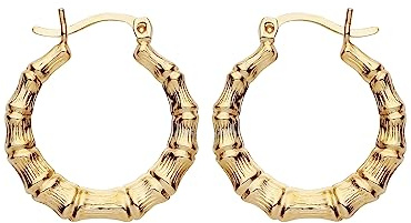 9ct Yellow Gold on Silver Vintage Bamboo Design Creole Hoop Earrings
