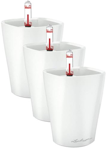 Lechuza 14950 MINI-DELTINI Tischgefäß, Hochwertiger Kunststoff, Herausnehmbarer Pflanzeinsatz, Für Innenraumbegrünung geeignet, weiß Hochglanz (Packung mit 3)