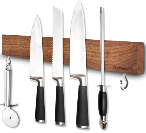 Barre magnétique pour couteau, 40 cm, en bois de noyer, porte-couteaux magnétique, sans perçage, avec aimant extra puissant, blocs de couteaux non équipés