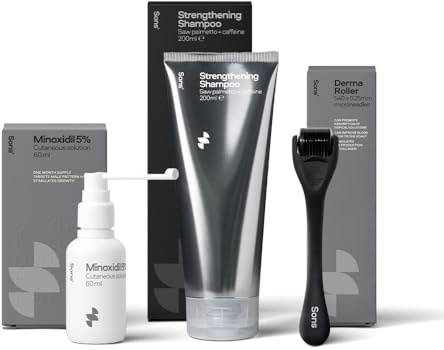 Sons Minoxidil 5% Lösung, Haarwachstum Shampoo & Dermaroller für Männer | Klinisch Bewährt, Ergebnis nach 3 Monaten, DHT-Blocker, Zitrusduft, Dermaroller Fördert die Aufnahme, 1-Monats-Vorrat