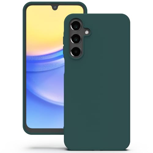 YATWIN Silicone Case for Samsung Galaxy A15, Soft-Touch, Shockproof, Slim, Durable Phone Cover - Dark Green