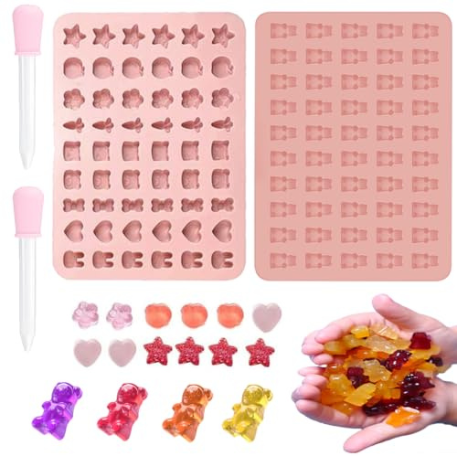 HONGECB Gummibärchen-Seifenformen, Gummibärchen Selber Machen Set, Silikon Gummibärchenformen, Backform Bär Formen Antihaft, mit 2 Tropfern, für Schokoladenformen, Gelee, 2 Stück