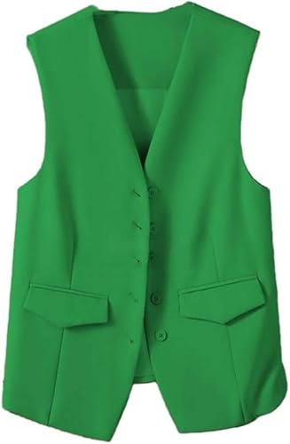 LSFYYDS Giacca di Moda Senza Maniche da Donna Slim Button Neck Office Gilet retrò Partito V-Neck Set Abito Economico Gilet，Verde，L