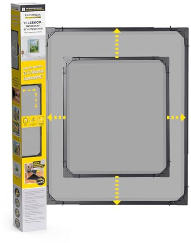 EASYmaxx Insect Protect | Teleskop-Insektenschutzgitter | Fliegengitter Fenster | mit vormontierten Rahmen | ausziehbarer Insektenschutz | integriertes Moskitonetz | anthrazit