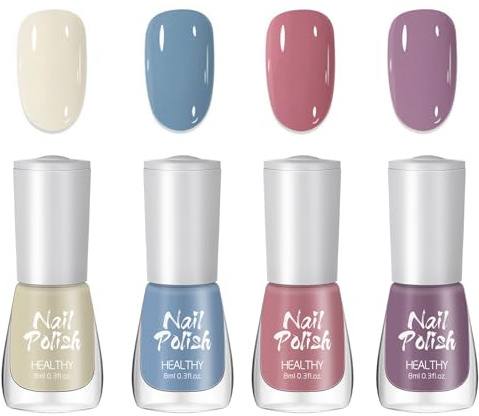 DMQ Pastel Nail Polish Set, 4Pcs Candy Macaroon Nail Varnish, Quick Dry & Long Lasting Spring Summer Water Based Natural Nail Polish Gel for Women Girls DIY Nail Art at Home - No Need UV Lamp