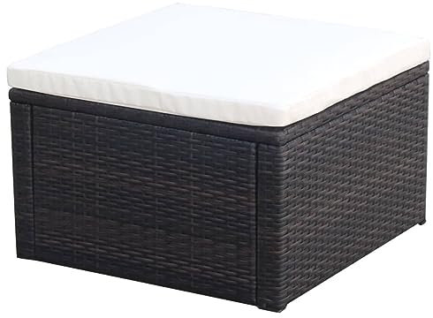 Homgoday Ottoman-Fußbank aus Polyrattan, 53 x 53 x 30 cm, Braun, Möbel, Truhen und Truhen für den Außenbereich, Aufbewahrungsbox für den Garten, Aufbewahrung von Gartengeräten, Hocker für den