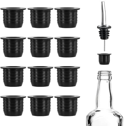 12pcs Liquor Pourer Adapters, Silicone Liquor Bottles Adapters Leak-Proof Fits Large Liquor Bottles and Olive Oil Bottles up to 1 Inch/25mm Neck Converts Any Spout into a Large Pour Spout