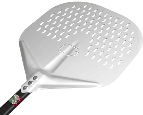 GIEMME - Pelle à pizza rectangulaire perforée en aluminium (Tête ø 36 cm, Longueur de manche 60 cm)