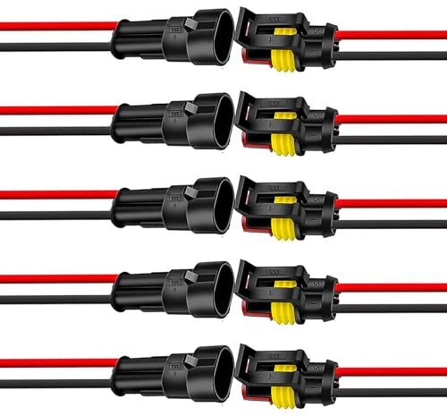 2Pin Steckverbinder Stecker Polig Kabel Wasserdicht Kabelverbinder Für Auto | Lewttyer Kfz 12V 18Awg 15Cm Autoelektrische Wasserdichte Mit Superseal Motorrad 5 Paar