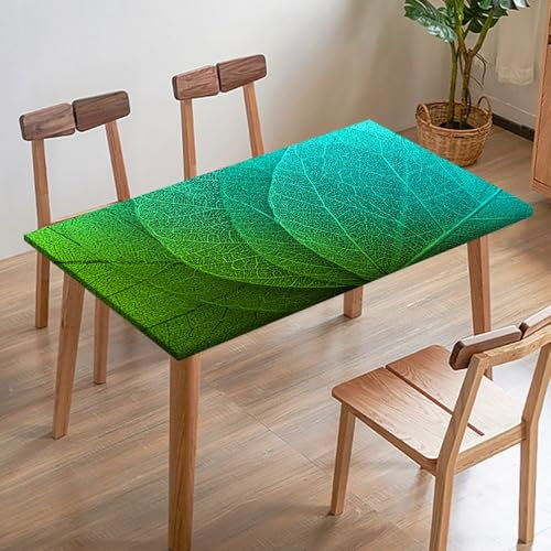 Mateju Wasserdicht Tischdecke Outdoor, 3D-Laub Rechteckig Gartentischdecke Abwaschbar Wischbare Gummiband Elastisch Tischdecken Outdoor Garten Küchen (194x89cm,Türkis)