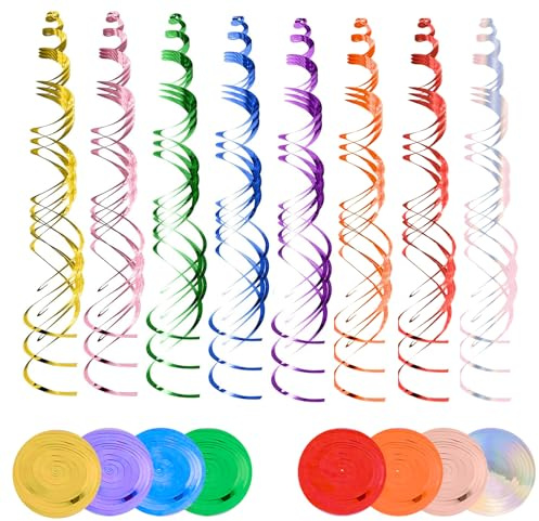 48 Pcs Colorful Hanging Swirls Party Streamers, 8 Colors, Reusable | Party Ceiling Swirls Spiral Foil Decorations, Swirl Streamers, for Wedding, Baby Shower, Birthday, New year Decoration