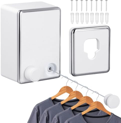 volumoon Corde a Linge Retractable 4,2 M, Fil a Linge Retractable, Cordes à Linge Mural, Fils à Linge en Acier Inoxydable, Étendoir à Linge Invisible, Fil à Linge pour Balcon/Buanderie/Appartement