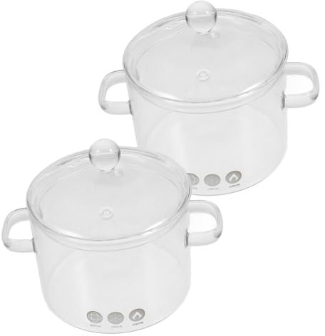 BEBEMOKO 2pcs Glass Cooking Pot Double-Handled with Cover Heat Resistant Stove Saucepan for Soups and Noodles in Home Kitchen