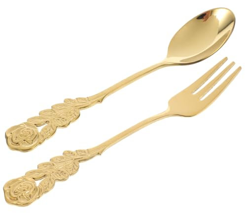 CONGARTENO 2-teiliges Servierlöffel-set Aus Edelstahl Löffel Gold Große Dessertgabeln Geschirr Für Küche Und Restaurant