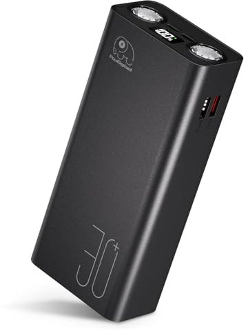 Batterie Externe 30000mah avec Câble intégré: PD 22.5W Power Bank Charge Rapide avec Lampe de Poche LED et Gande Capacité et 4 Sorties et 2 Entrées