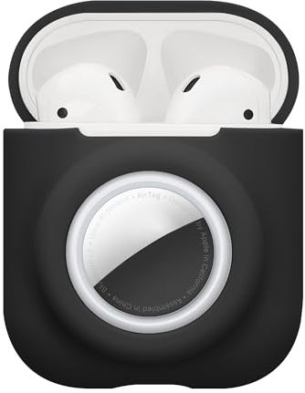 kwmobile Custodia 2 in 1 compatibile con Apple Airpods 1 & 2 e AirTag - Cover Cuffie Bluetooth - Protezione in Silicone con Moschettone - nero