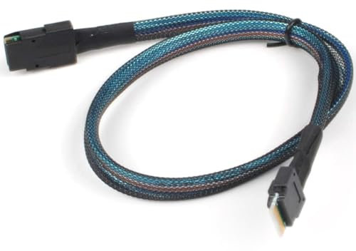 JMT Câble serveur Mini SAS 8087 mâle femelle haut débit Mini SAS 8087 vers Slim SAS 8654 4I/4X SATA 7P Adaptateur (pour Slim SAS 8654 4I, 50 cm)