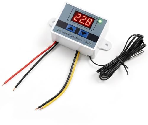 QWORK® Digitales LED-Temperaturreglermodul DC 12V 120W mit 1 Meter Edelstahlsonde -Thermostatschalter für Heizen & Kühlen