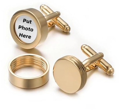 RunootPR Gemelos DIY con foto plateada y dorada, para hombre, camisa de hombre, boda, negocios, fiesta de baile, joyería para hombre, 0.4, Cobre, Cobre.