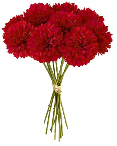 JOZMMZEOOA 12 Pcs Artificial Chrysanthemum Ball Flowers Artificial Hydrangea Bouquets Decorative Faux Ball Flowers Real Touch for Indoor Floral Arrangement Home Decoration (Red)