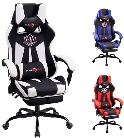Play haha.Ergonomic reclining seat with footrest adjustable headrest and lumbar cushion high back support padded armrests PU leather finish for gaming home or office use