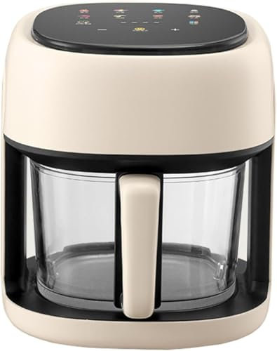 Genérico Freidora Aire Cristal 4,5L sin Aceite, Air Fryer Vidrio con Ventana Visible 360°, Temperatura Regulable 80–190 °C, multifunción Saludable 1350WBeige,One Size