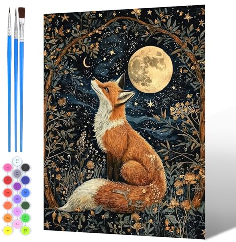 NAIMOER Peinture par Numero Renard Nocturne Adulte Enfants, Peinture Numero Animaux Pinceaux et Peintures Toile Acryliques Cadeaux Decoration Maison 30x40cm