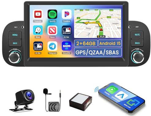 Hikity 2G+64G Autoradio Android 15 per Fiat Panda 2003-2012 con Touch Screen da 9 Pollici, Stereo con Wireless Carplay Android Auto RDS/FM Radio BT GPS Navigazione WiFi+Telecamera Posteriore+MIC